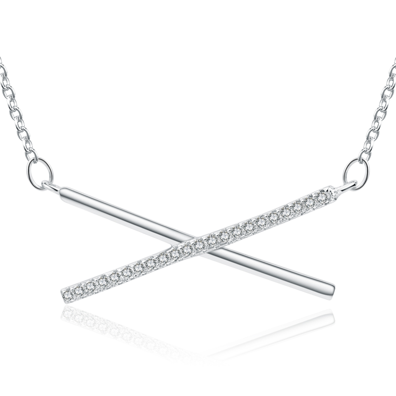 Picture of Majesty Diamonds MDS170391 White Zircon Criss Cross Bar Pendant Necklace in .925 Sterling Silver