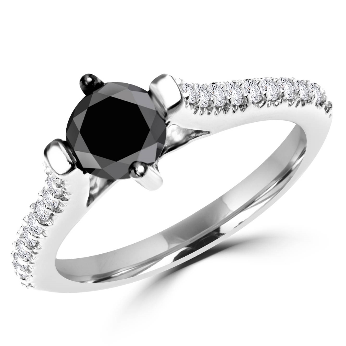 Picture of Majesty Diamonds MD130013-3.75 1.1 CTW Round Black & White Diamond Engagement Ring in 14K White Gold&#44; Size 3.75