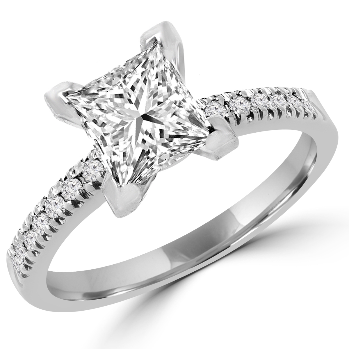 MD160123-3 1.63 CTW Multi-Stone Princess Diamond V Prong Engagement Ring in 14K White Gold, Size 3 -  Majesty Diamonds