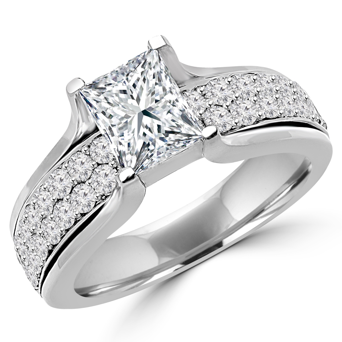 2.1 CTW High Set Princess Cut Pave Diamond Engagement Ring in 14K White Gold, Size 3 -  Great Gems, GR3055110