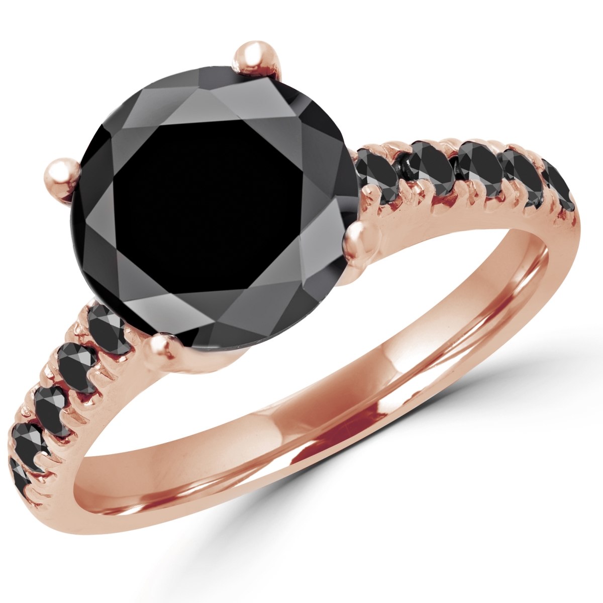 3.2 CTW Round Black & Blue Diamond Multi Stone Engagement Ring in 14K Rose Gold