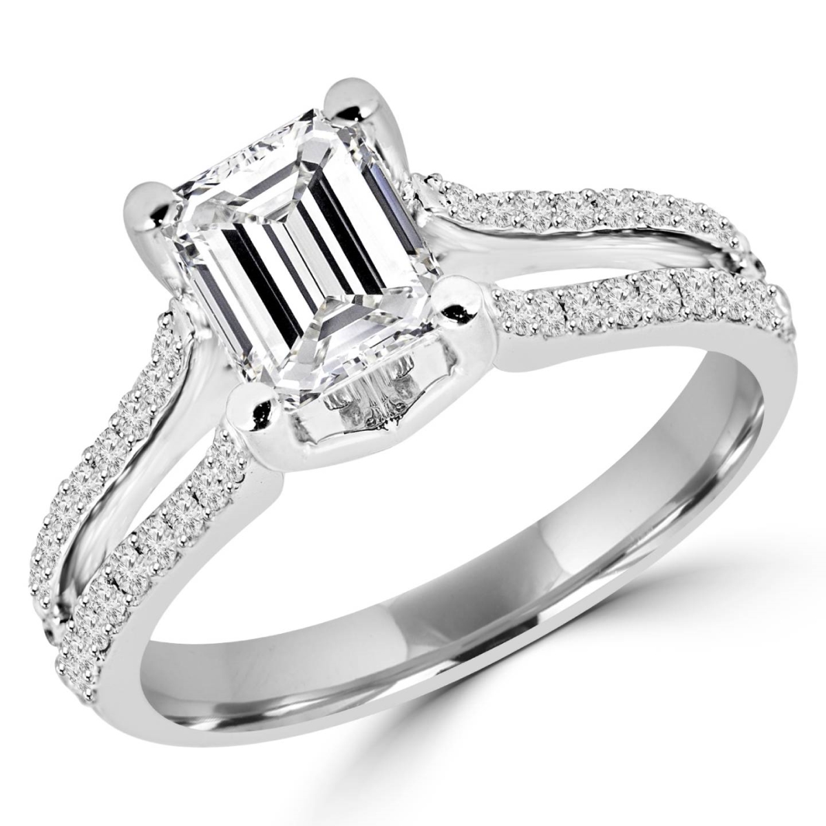Picture of Majesty Diamonds MD160016-3.75 1.4 CTW Multi Stone Emerald Cut Split Shank Diamond Engagement Ring in 14K White Gold, Size 3.75
