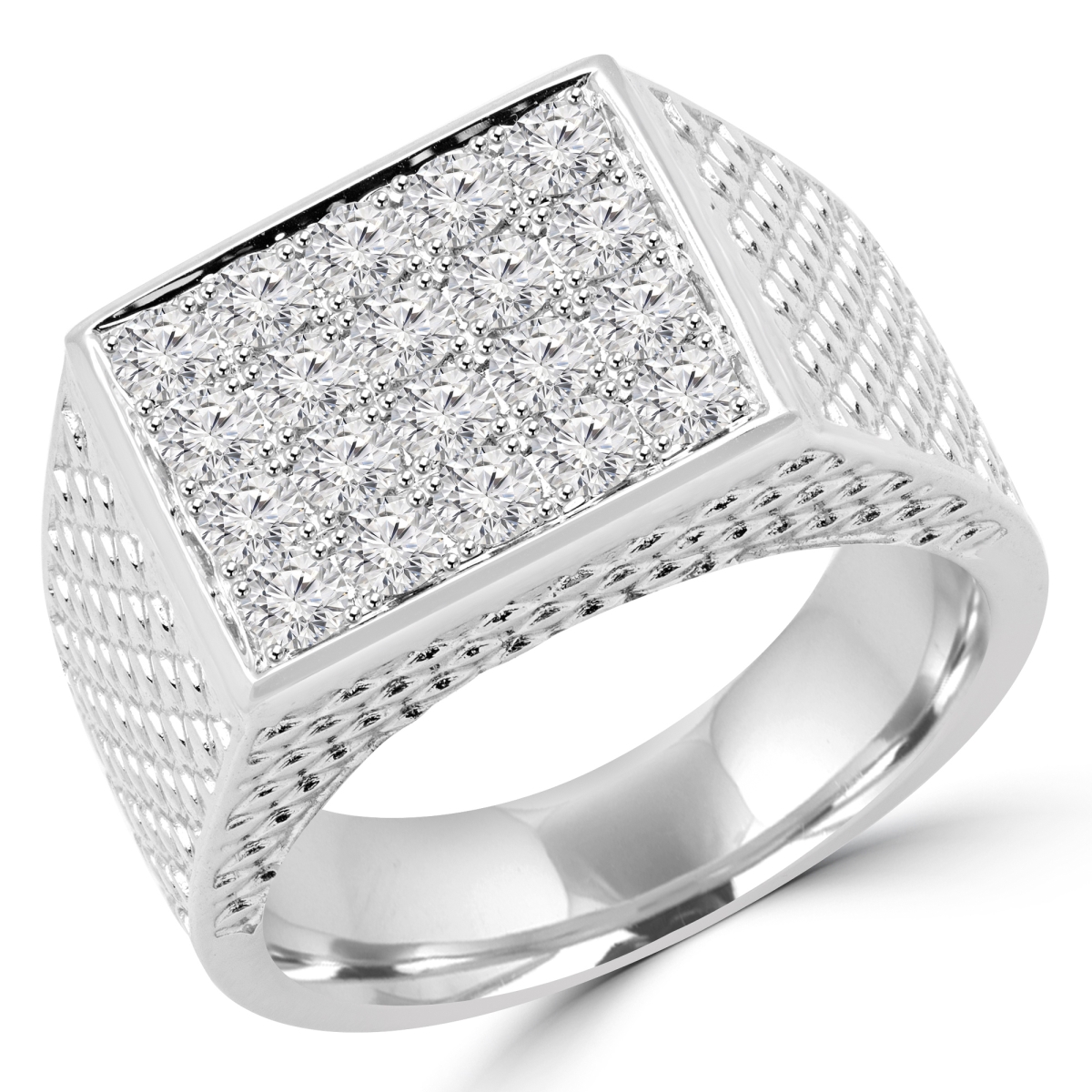 1.33 CTW Pave Diamond Mens Signet Ring Wedding Band in 18K White Gold, Size 8.75
