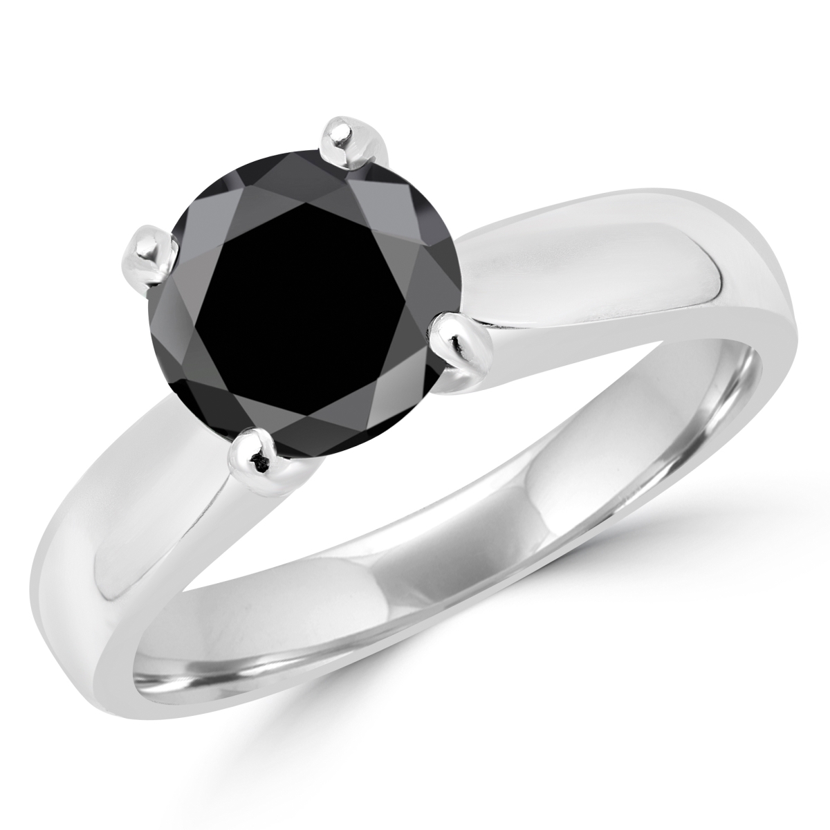 MD160313-P 1.4 CT Classic Solitaire 4-Prong Round Black Diamond Engagement Ring in 14K White Gold