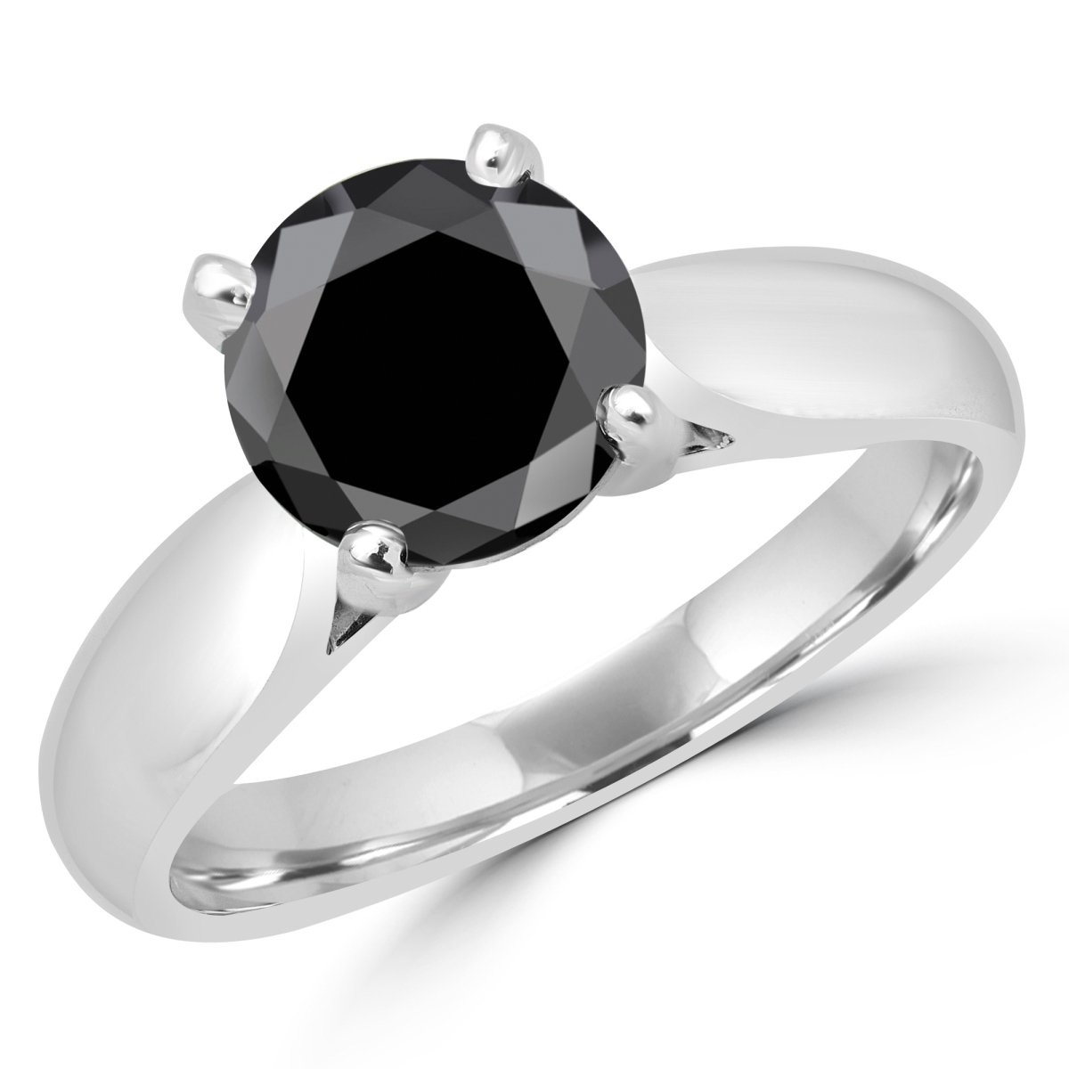 2 CT Classic Solitaire 4-Prong Round Black Diamond Engagement Ring in 14K White Gold -  Great Gems, GR3054363