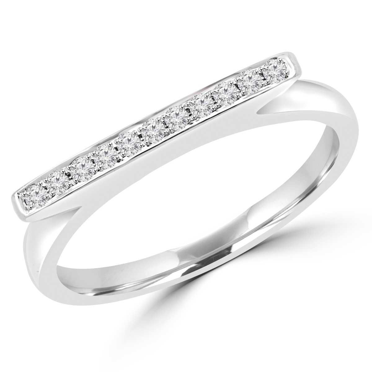 0.1 CTW Diamond Bar Wedding Band Anniversary Ring in 18K White Gold, Size 3