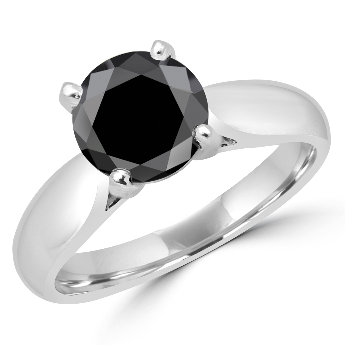 MD160320-3 2 CT Classic Solitaire 4-Prong Round Black Diamond Engagement Ring in 14K White Gold, Size 3 -  Majesty Diamonds