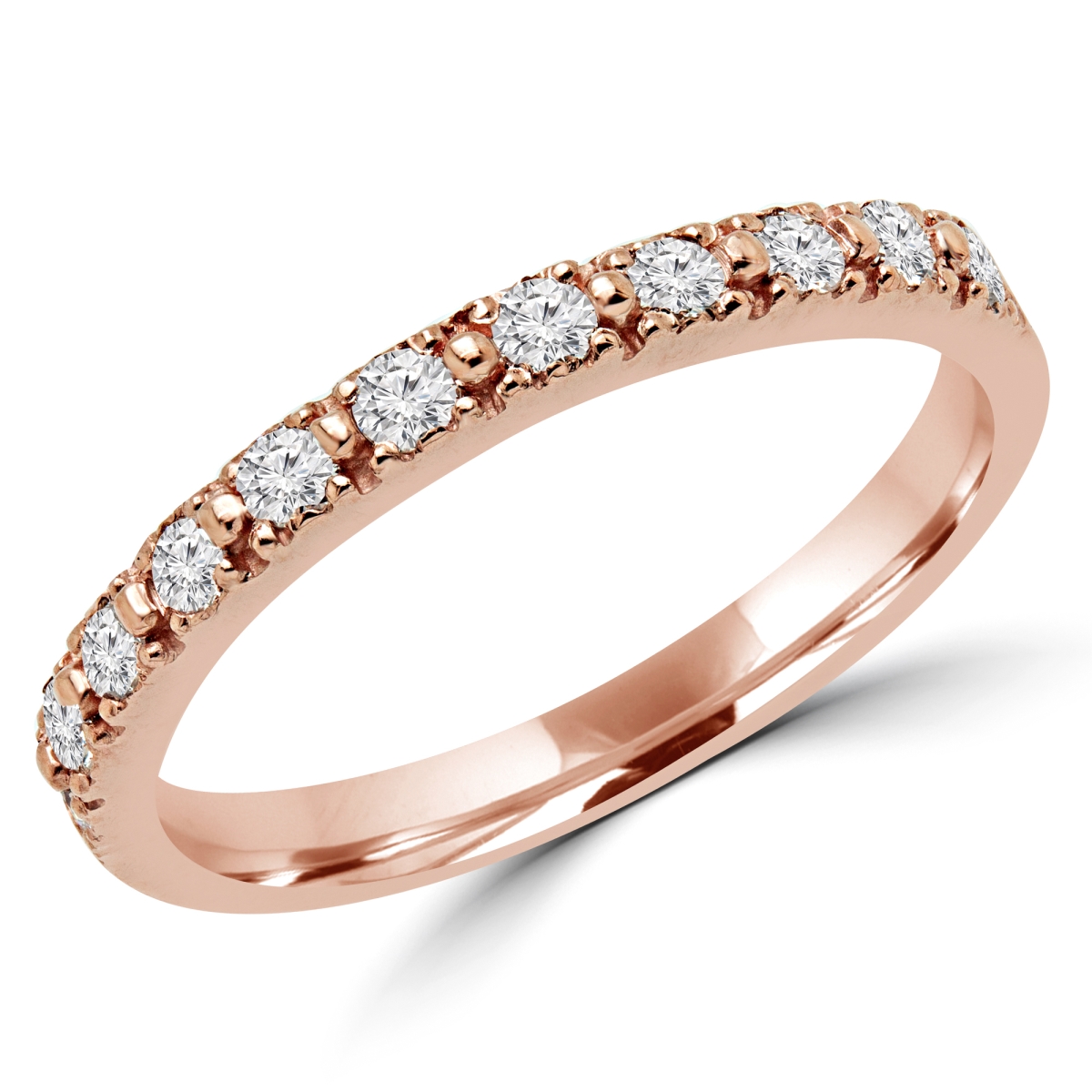 MD160274-4.25 0.25 CTW Round Diamond Semi-Eternity Anniversary Band Ring in 14K Rose Gold, Size 4.25