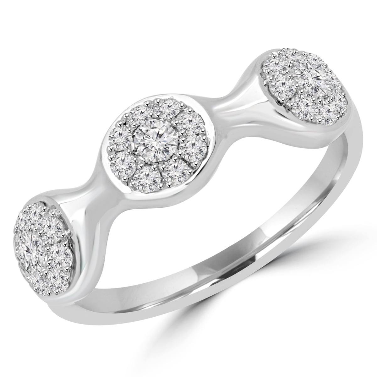 MD160282-8.75 0.5 CTW Diamond Cluster Fashion Wedding Anniversary Band Ring in 18K White Gold, Size 8.75