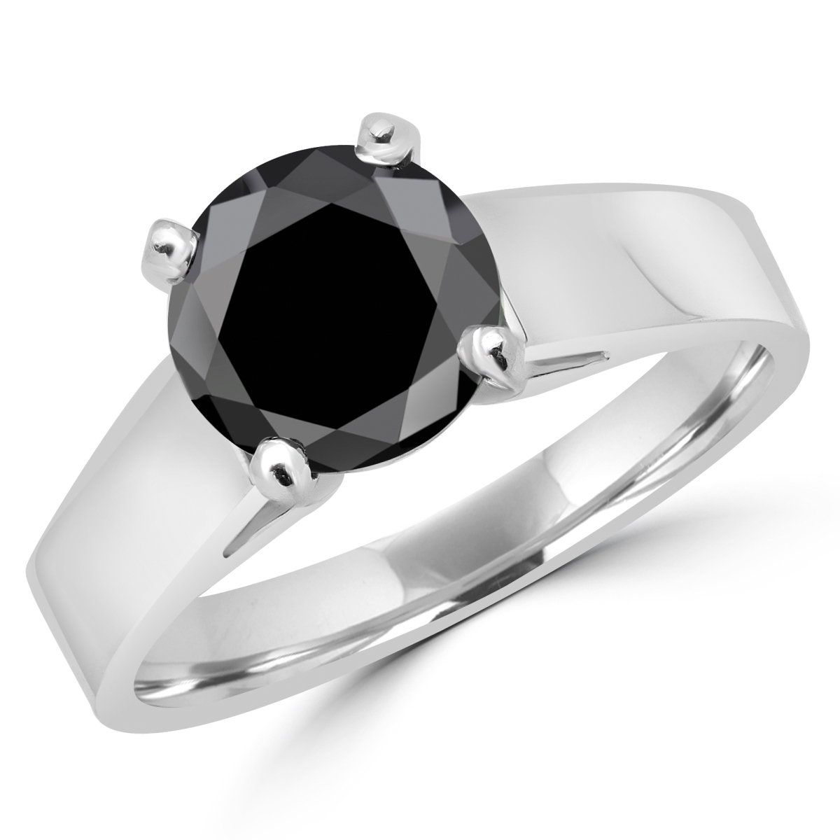MD160317-P 1.75 CT Classic Solitaire 4-Prong Round Black Diamond Engagement Ring in 14K White Gold