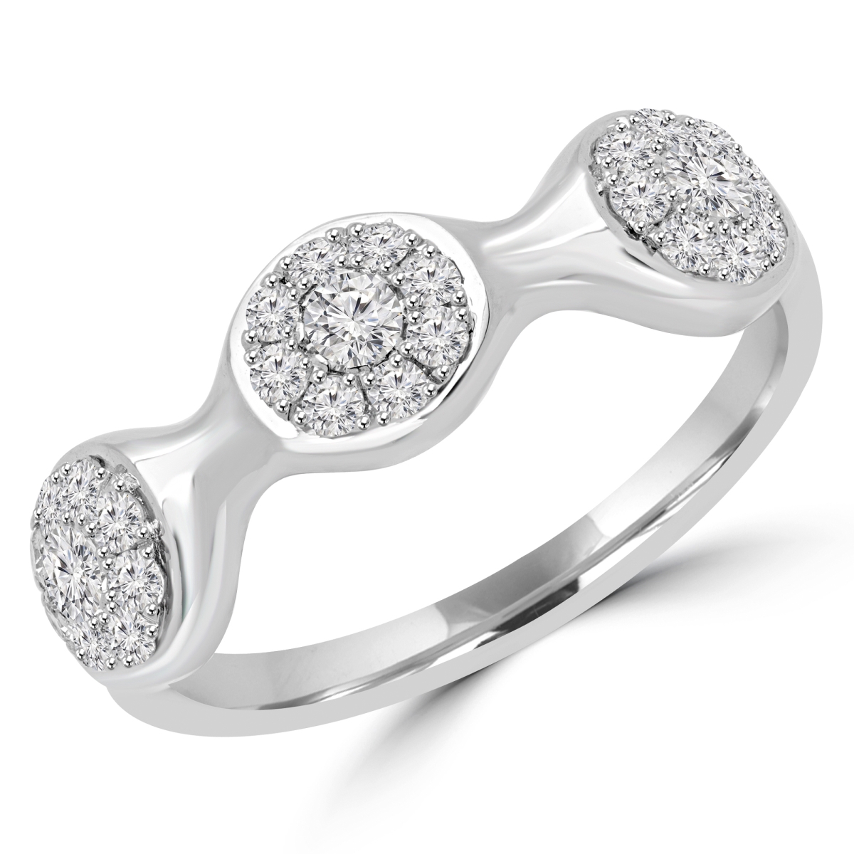 0.5 CTW Diamond Cluster Fashion Wedding Anniversary Band Ring in 18K White Gold, Size 3.75