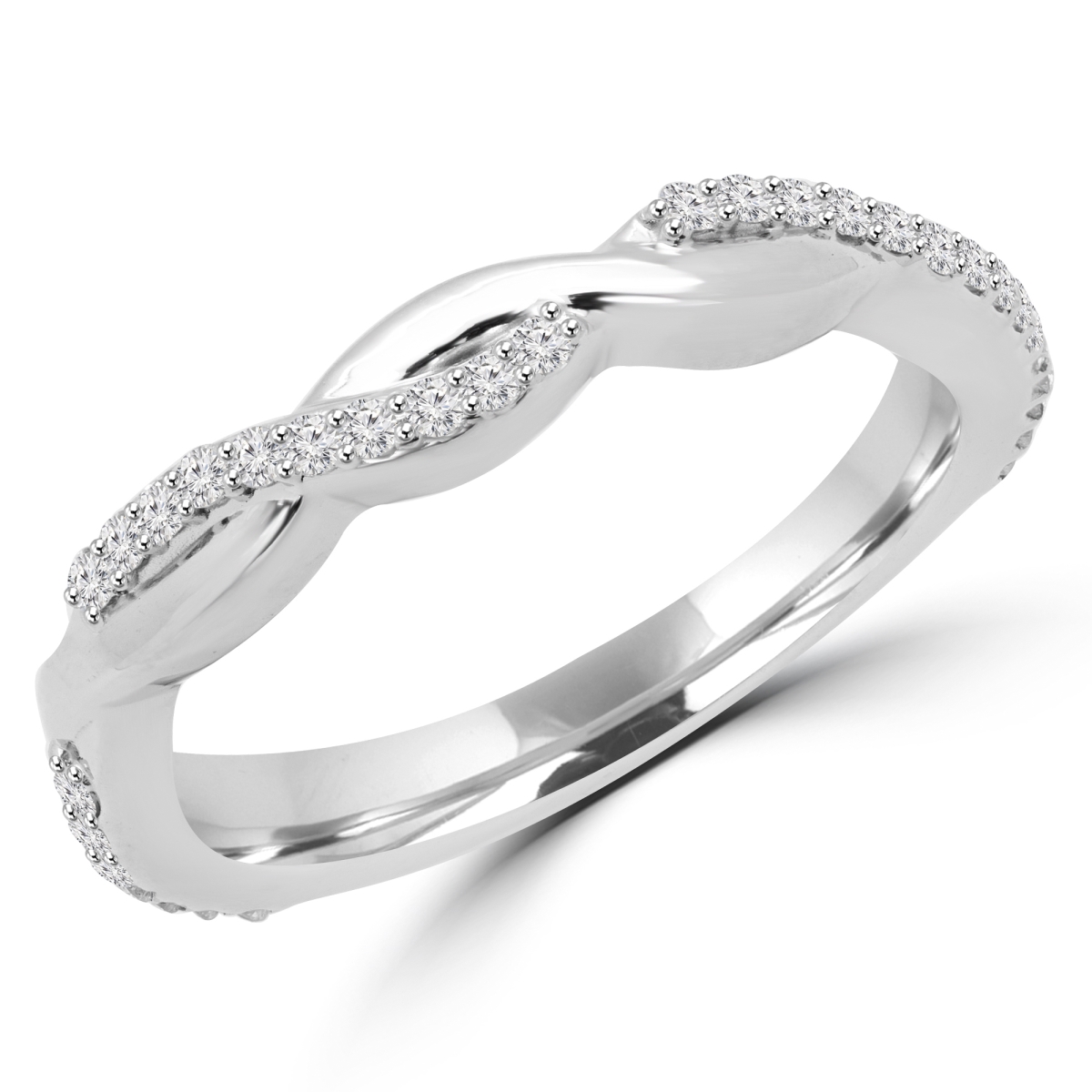 0.2 CTW Round Cut Diamond Twisted Infinity Wedding Band Anniversary Ring in 14K White Gold, Size 3