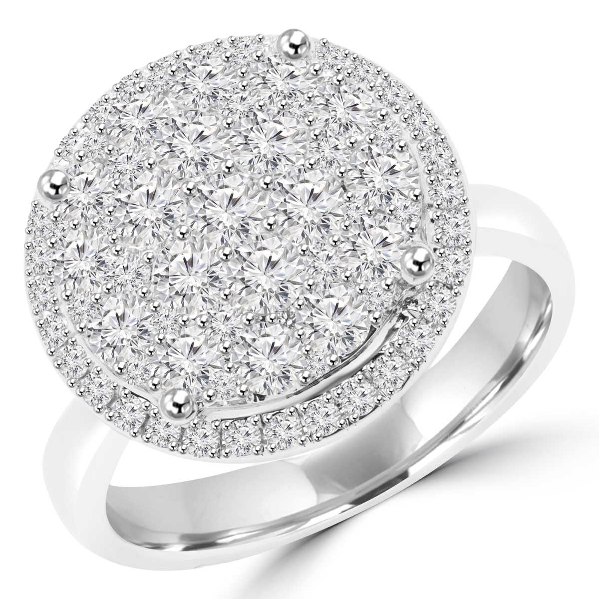 1.5 CTW Pave Set Diamond Cluster Fashion Engagement Ring in 18K White Gold - Size 3.75 -  Great Gems, GR3055149