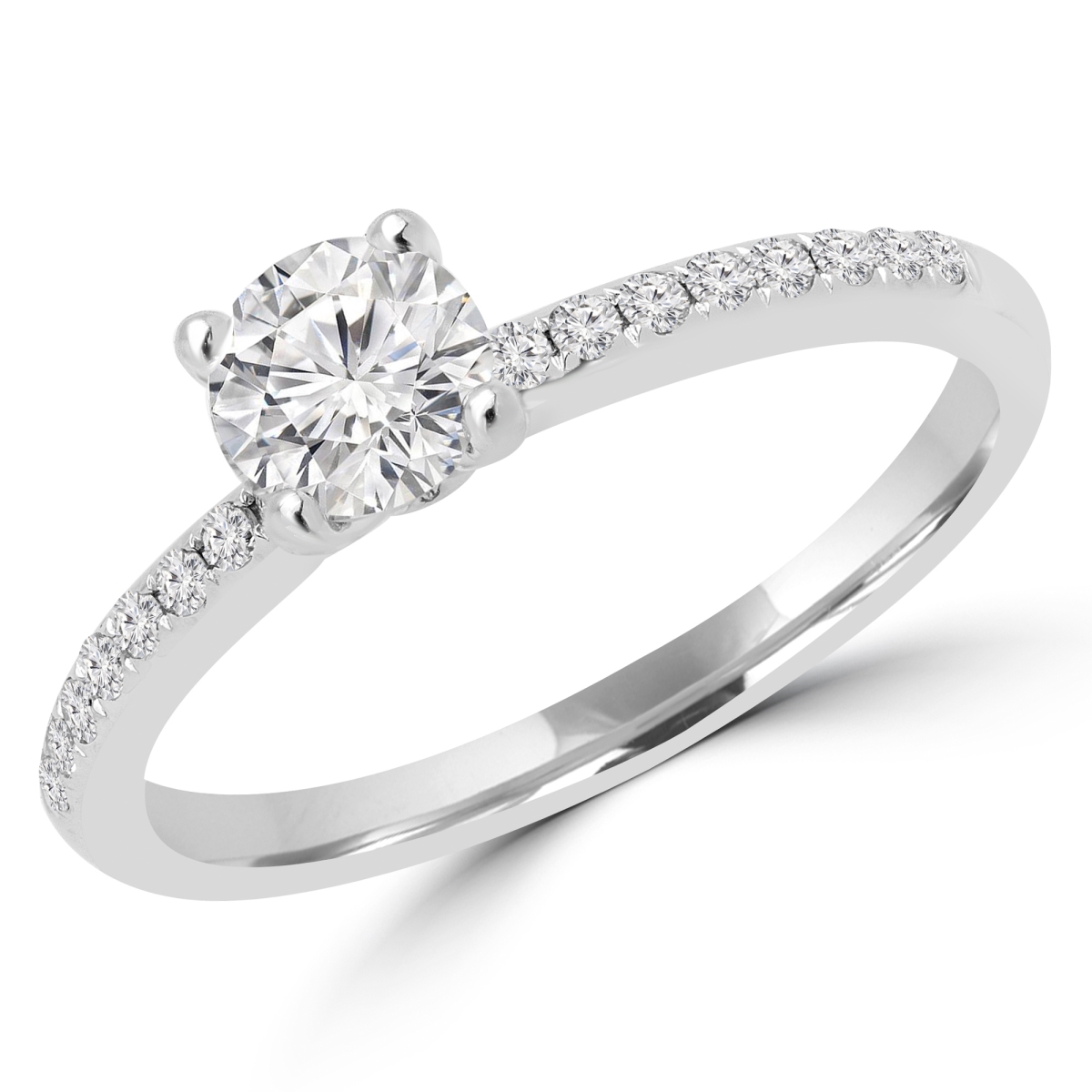 MD160334-3.5 0.75 CTW Round Cut Diamond Multi Stone Engagement Ring in 18K White Gold - Size 3.5