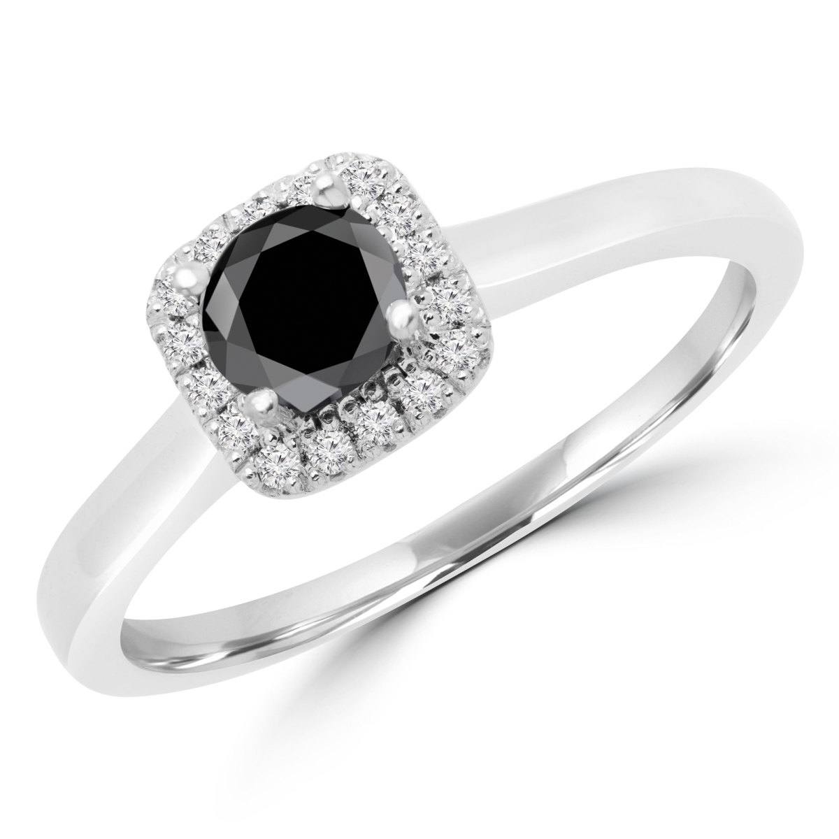 MD170112-4.5 0.5 CTW Round Black Diamond Halo Engagement Ring in 14K White Gold with Accents - Size 4.5 -  Majesty Diamonds