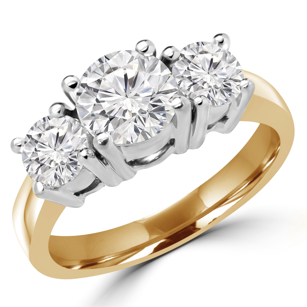 1.1 CTW Round Diamond Three-Stone Engagement Ring in 14K Yellow Gold