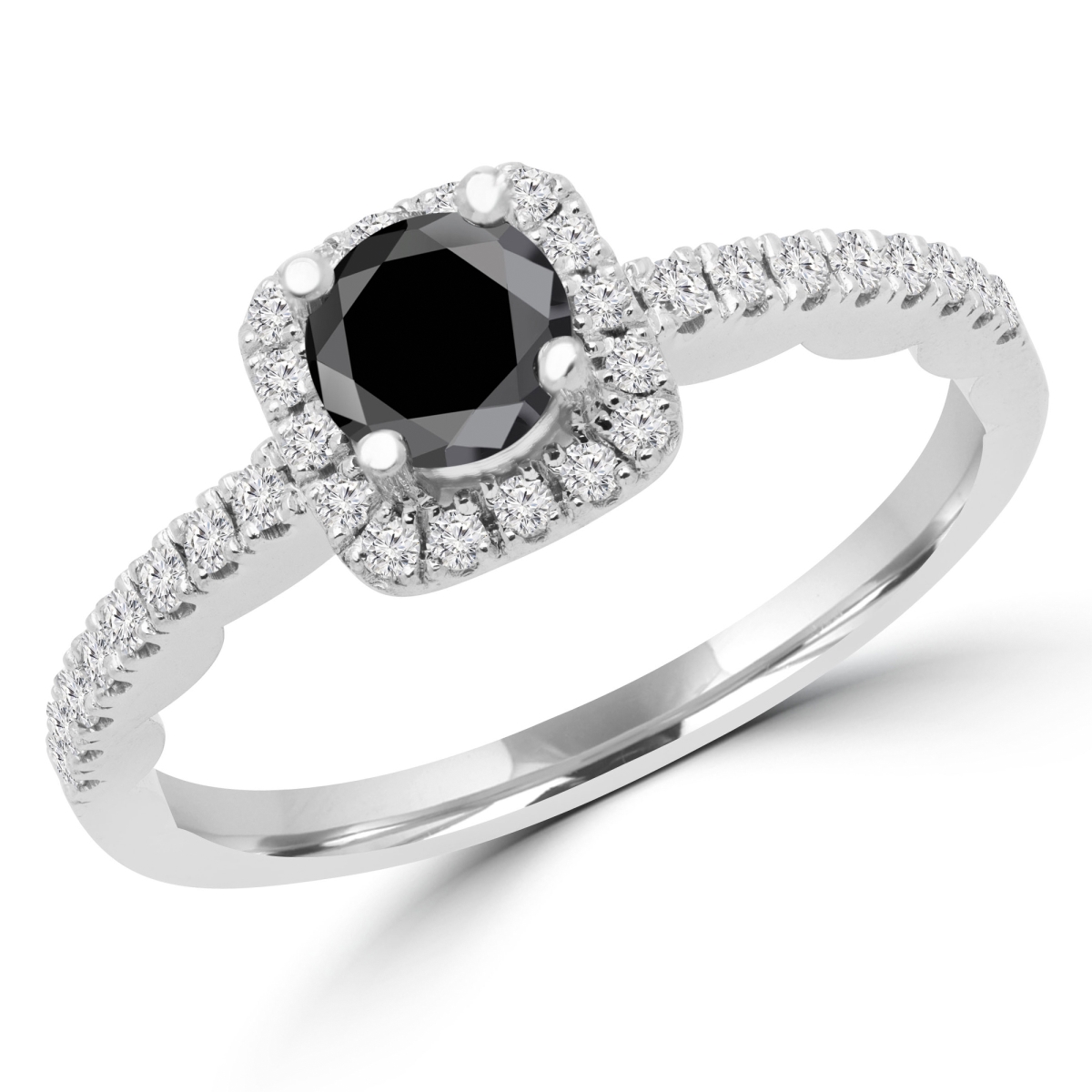 0.66 CTW Round Black Diamond Halo Engagement Ring in 14K White Gold with Accents - Size 4.5 -  Great Gems, GR3050393