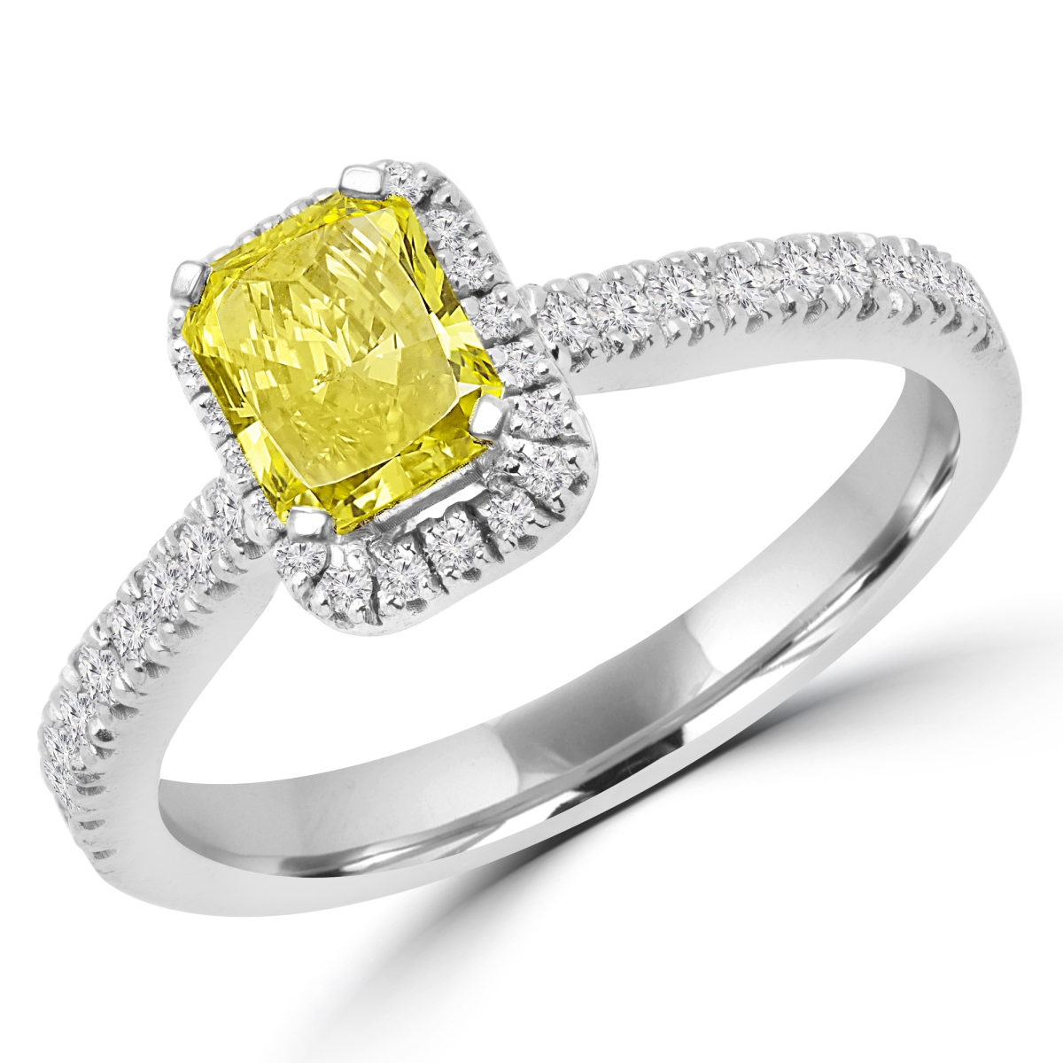 0.88 CTW Radiant Yellow Diamond Halo Engagement Ring in 14K White Gold - Size 5