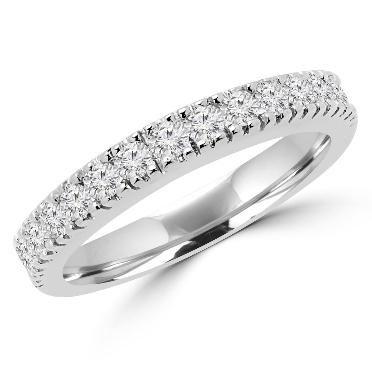 0.5 CTW Round Diamond Semi-Eternity Wedding Band Ring in 14K White Gold - Size 5.25