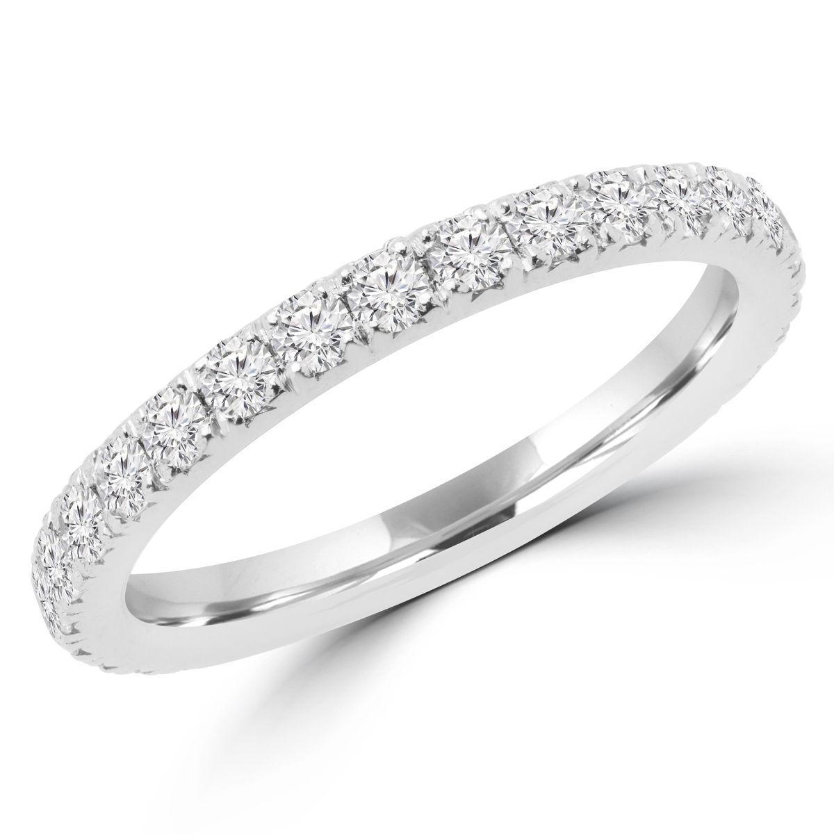 MD170165-5.75 0.6 CTW Round Diamond Semi-Eternity Wedding Band Ring in 14K White Gold - 5.75