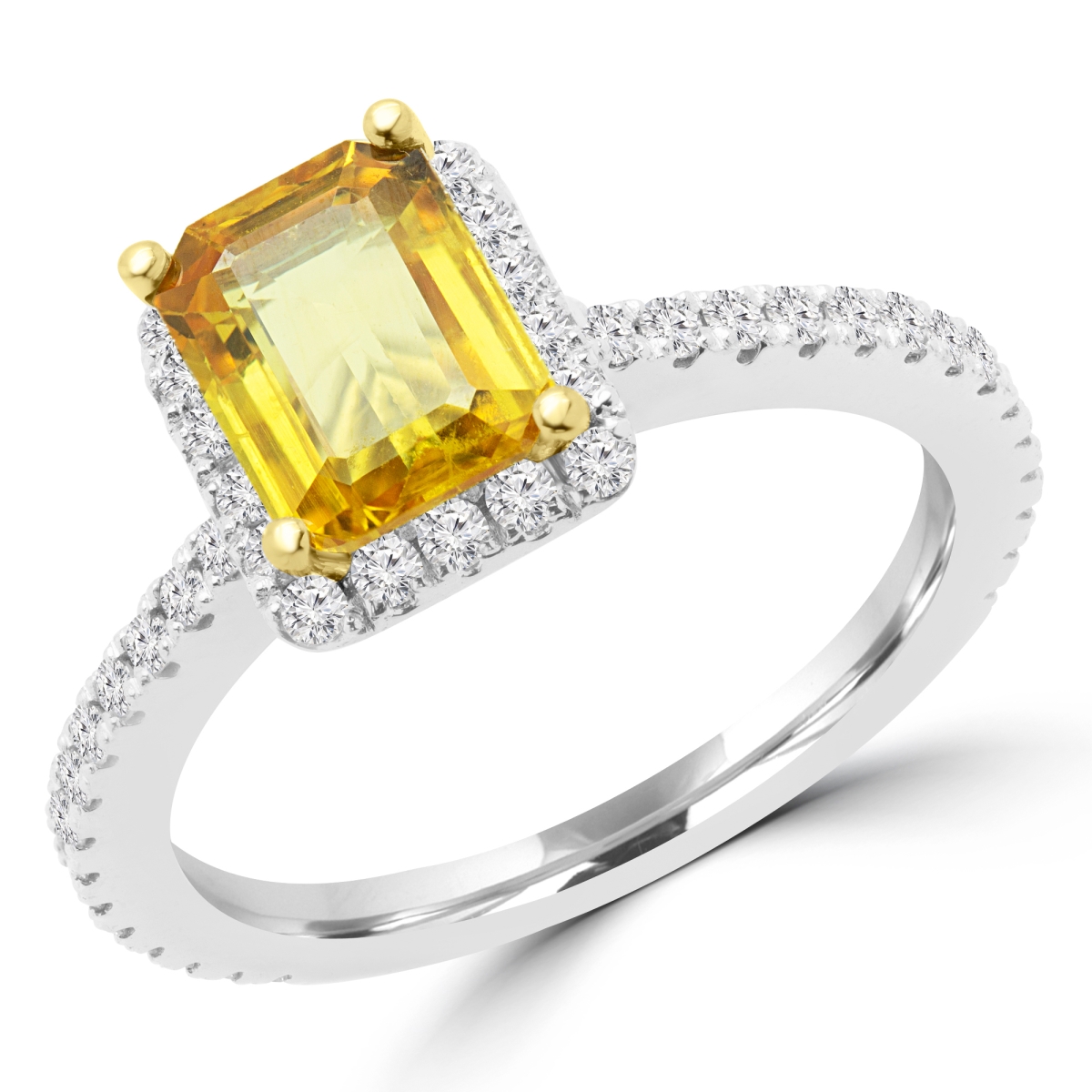 Picture of Majesty Diamonds MD170170-7.75 2.5 CTW Emerald Yellow Sapphire Halo Cocktail Ring in 14K White Gold - 7.75