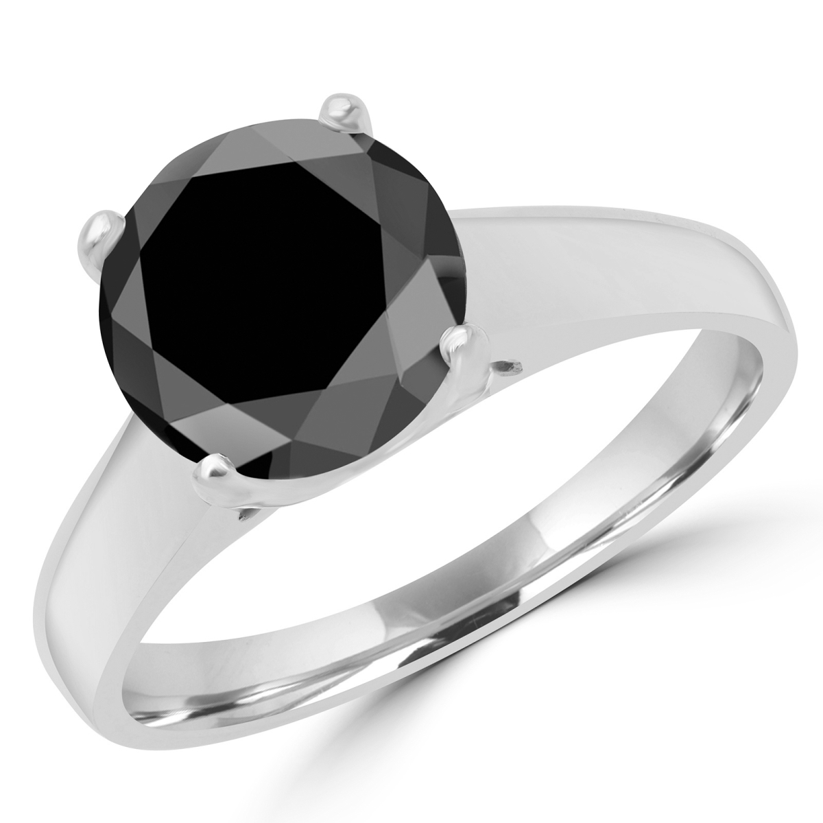 1 0.5 CT Round Black Diamond Solitaire Engagement Ring in 14K White Gold - Size 3.25