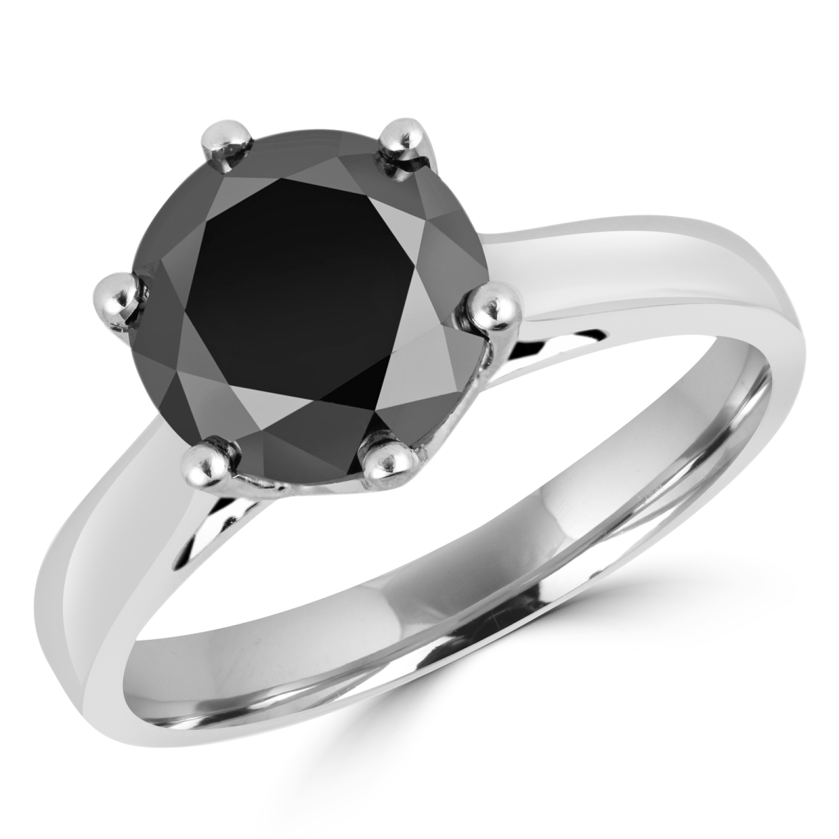 Picture of Majesty Diamonds MD170223-8 0.87 CT Round Black Diamond 6 Prong Solitaire Engagement Ring in 14K White Gold - Size 8