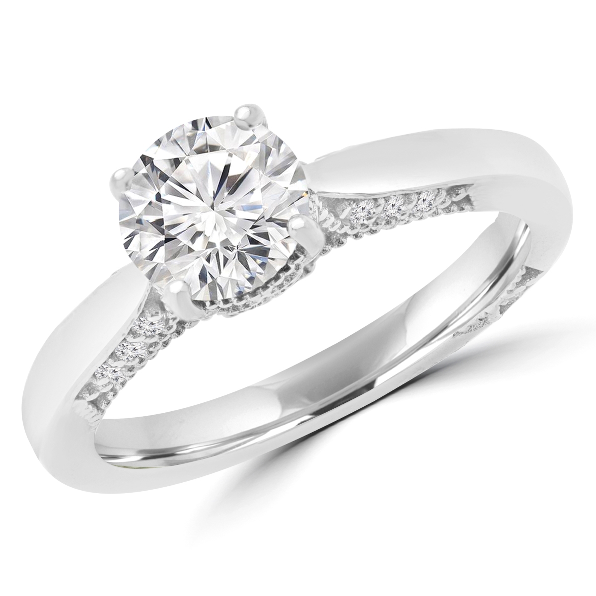 Picture of Majesty Diamonds MD170228-7.75 1.12 CTW Round Diamond Solitaire with Accents Engagement Ring in 18K White Gold - Size 7.75