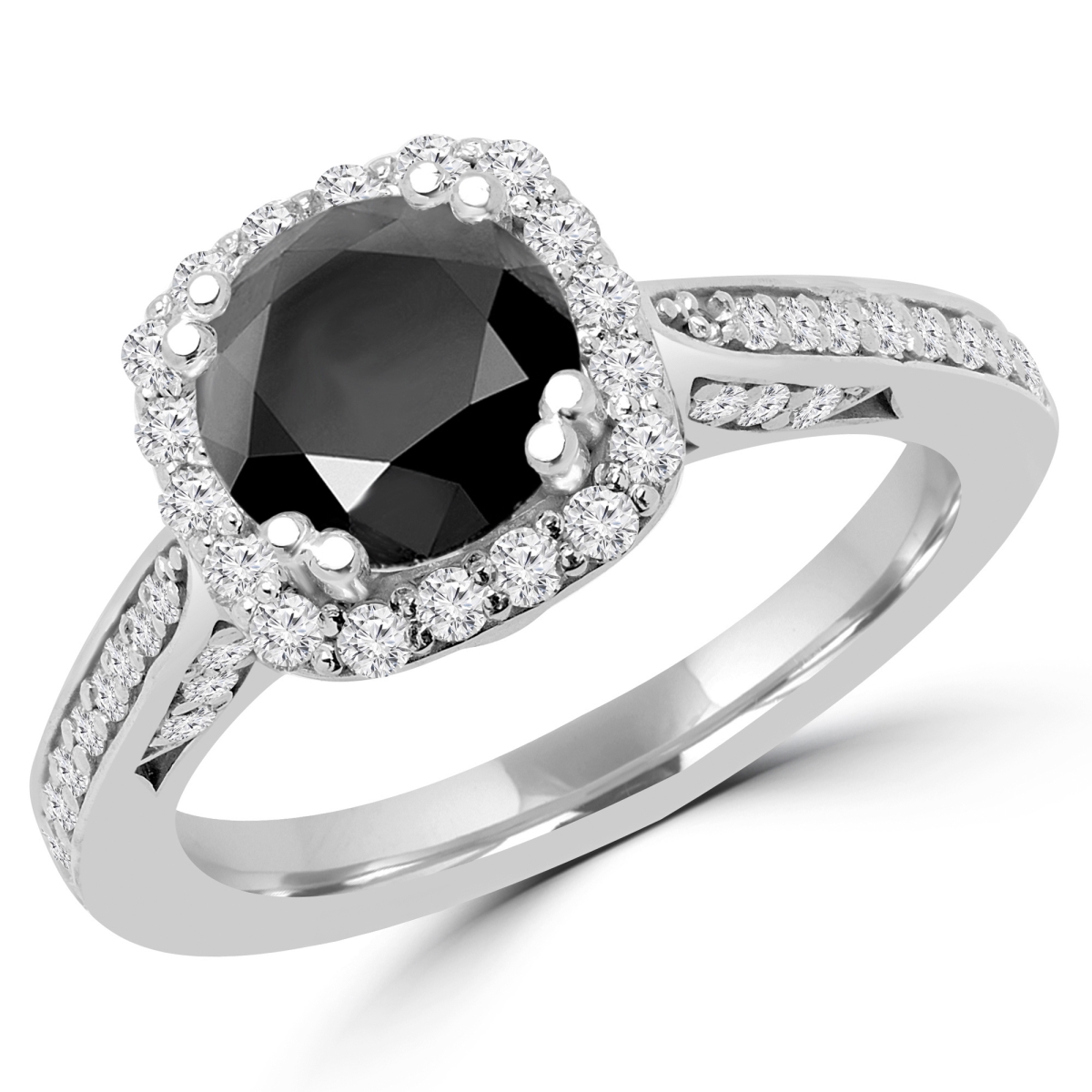 Picture of Majesty Diamonds MD170294-7.75 2.25 CTW Round Black Diamond Halo Engagement Ring in 18k White Gold - Size 7.75