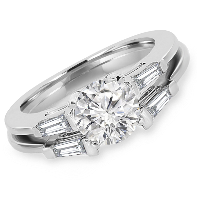 MD170353-4.75 1 CTW Round Diamond Solitaire with Accents Engagement Ring & Wedding Band Set in 14K White Gold, Size 4.75