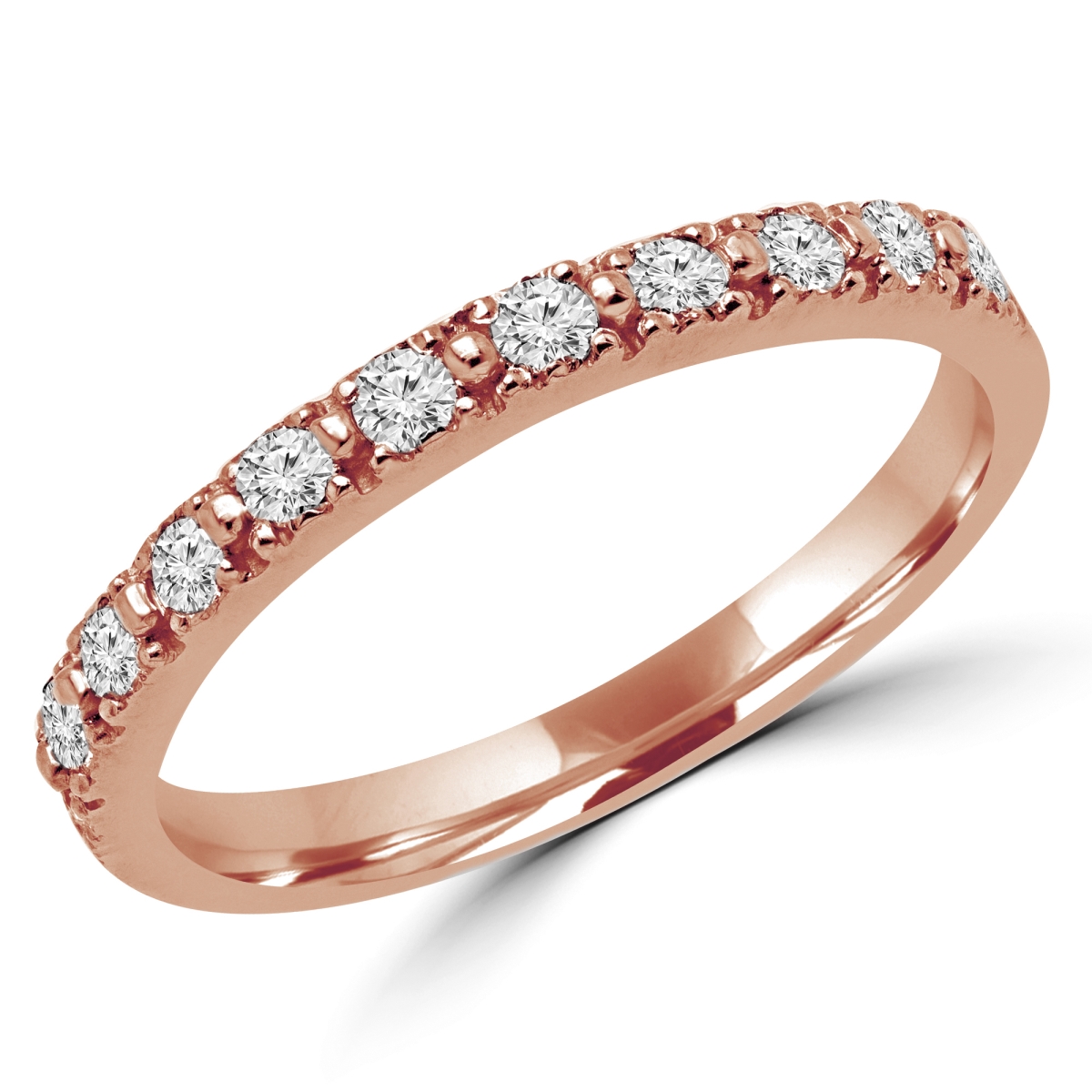 MD170322-4.75 0.25 CTW Round Diamond Semi-Eternity Wedding Band Ring in 14K Rose Gold, Size 4.75