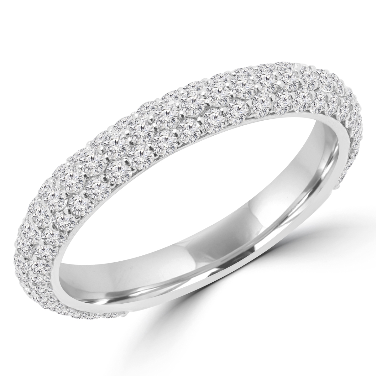 MD170328-5 1.1 CTW Round Diamond Semi-Eternity Wedding Band Ring in 14K White Gold, Size 5