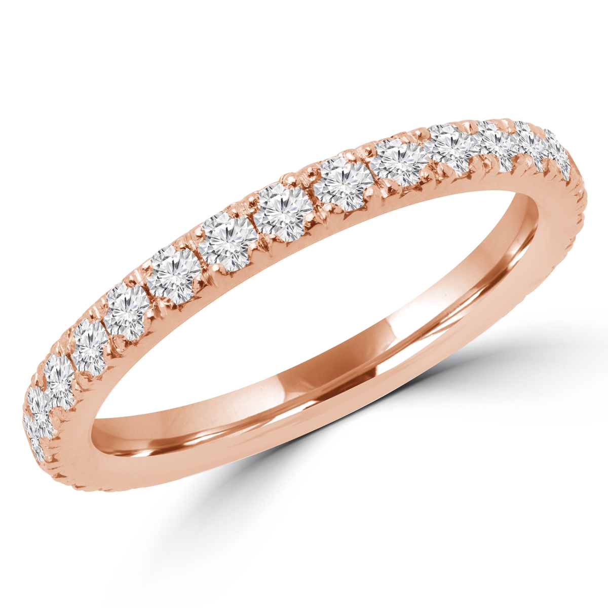 0.67 CTW Round Diamond Semi-Eternity Wedding Band Ring in 14K Rose Gold, Size 6.25
