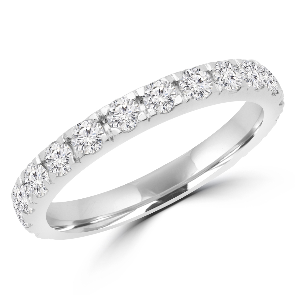 MD170326-3.75 0.88 CTW Round Diamond Semi-Eternity Wedding Band Ring in 14K White Gold, Size 3.75