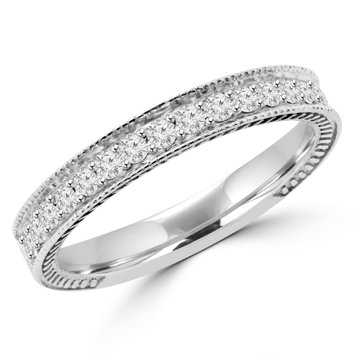 MD170331-4.5 0.38 CTW Round Diamond Semi-Eternity Wedding Band Ring in 14K White Gold, Size 4.5