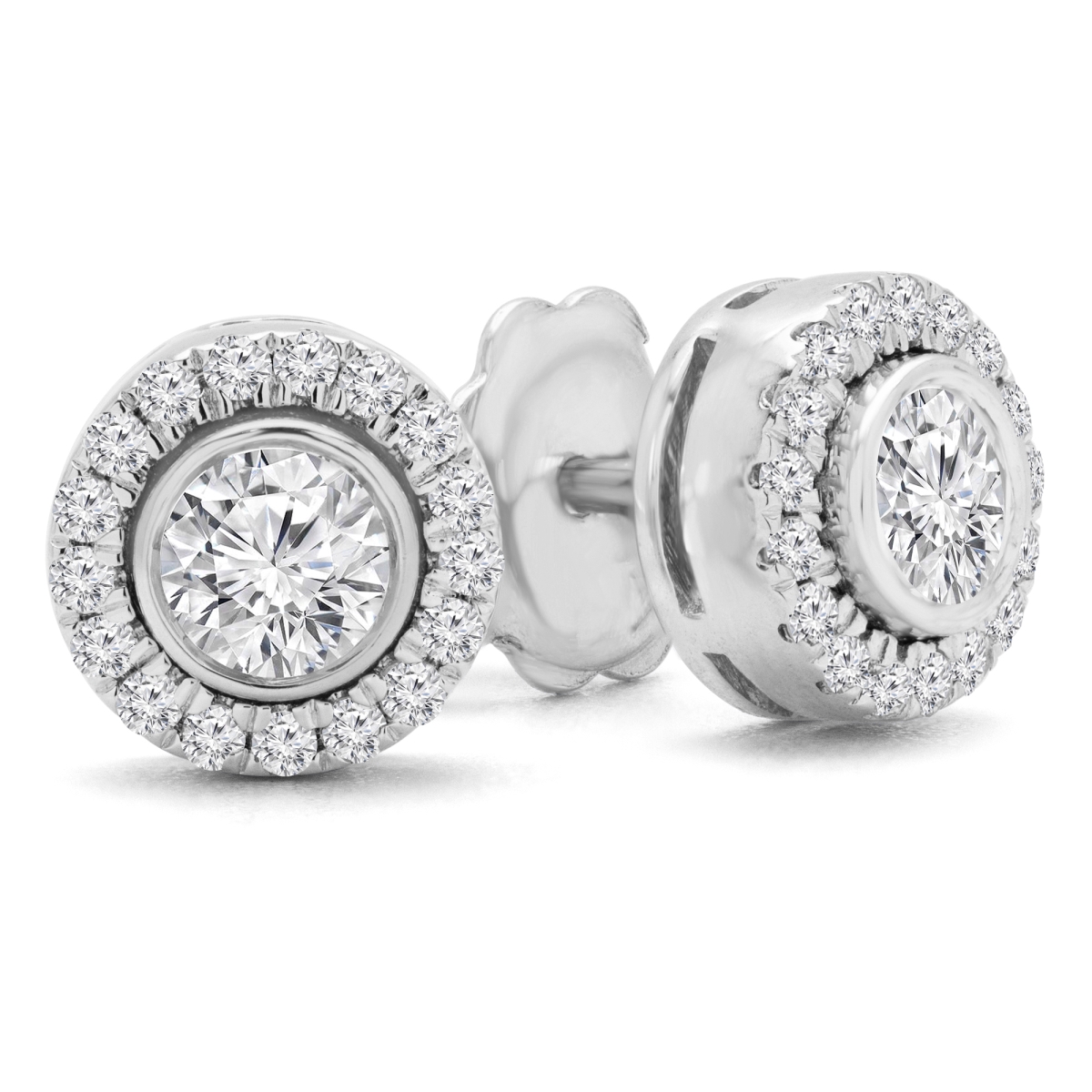 0.6 CTW Round Diamond Halo Stud Earrings in 14K White Gold -  Great Gems, GR3062234