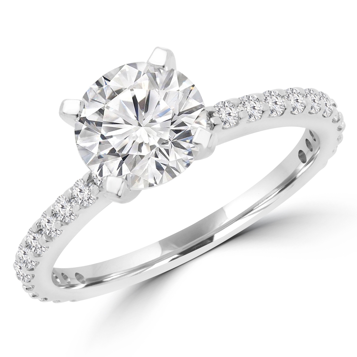 0.5 CTW Round Diamond Solitaire with Accents Engagement Ring in 18K White Gold - Size 8.5