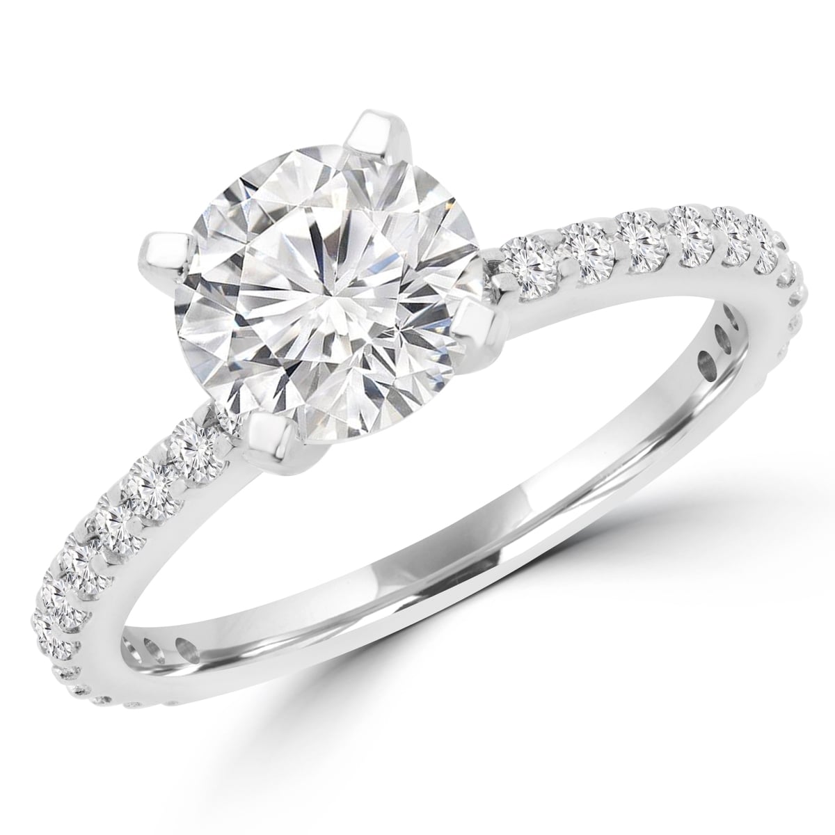 0.5 CTW Round Diamond Solitaire with Accents Engagement Ring in 18K White Gold - Size 8.75