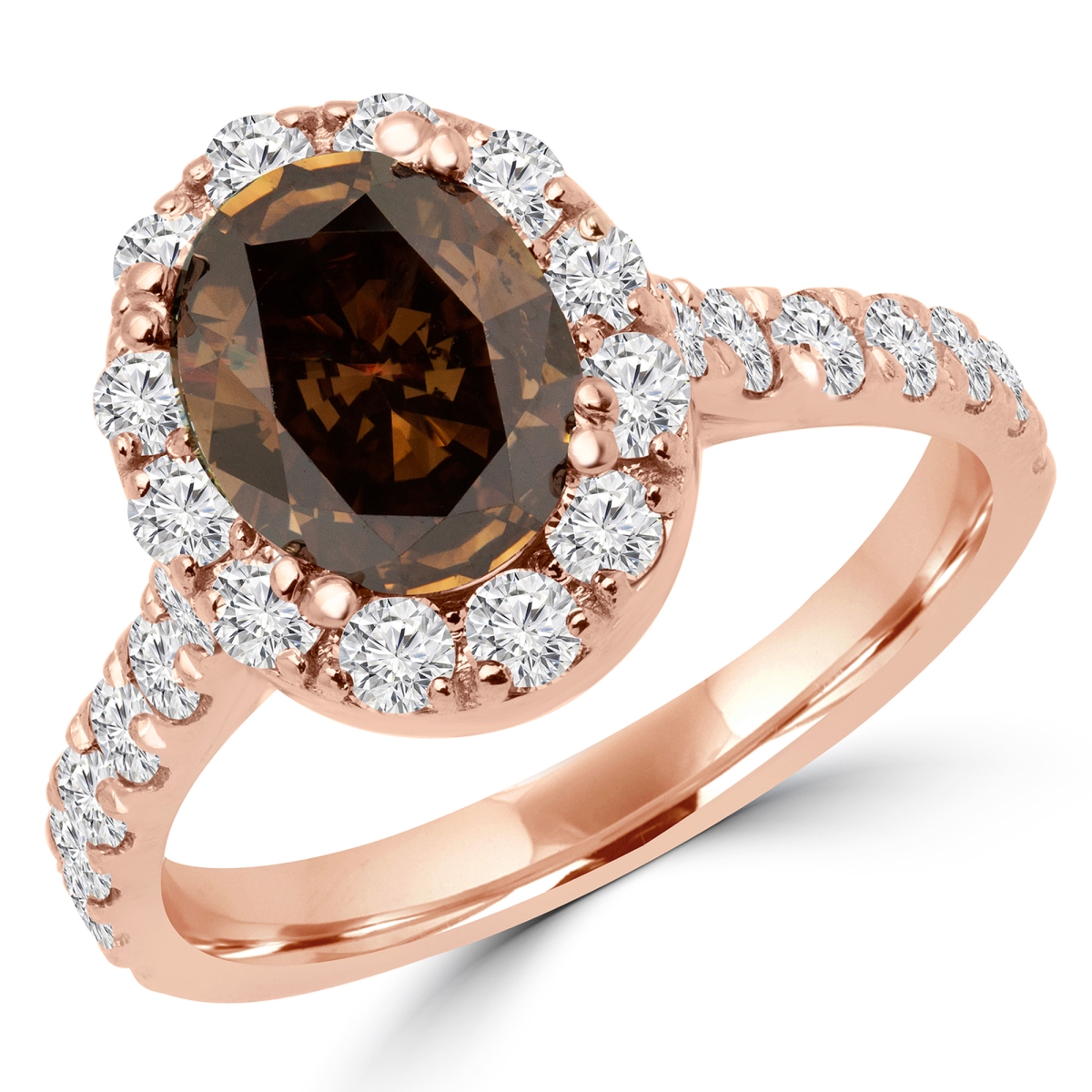 MD170443-7 2.33 CTW Oval Champagne Diamond Halo Engagement Ring in 14K Rose Gold - Size 7