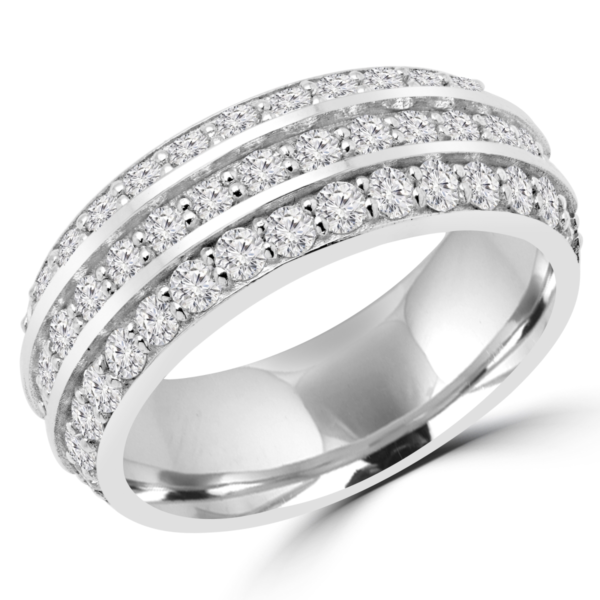 1.10 CTW Round Diamond Semi-Eternity Wedding Band Ring in 14K White Gold - Size 4.75