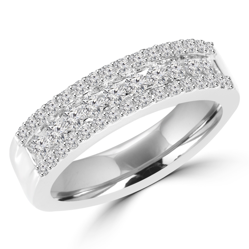 0.4 CTW Round Diamond Semi-Eternity Wedding Band Ring in 14K White Gold - Size 5.25