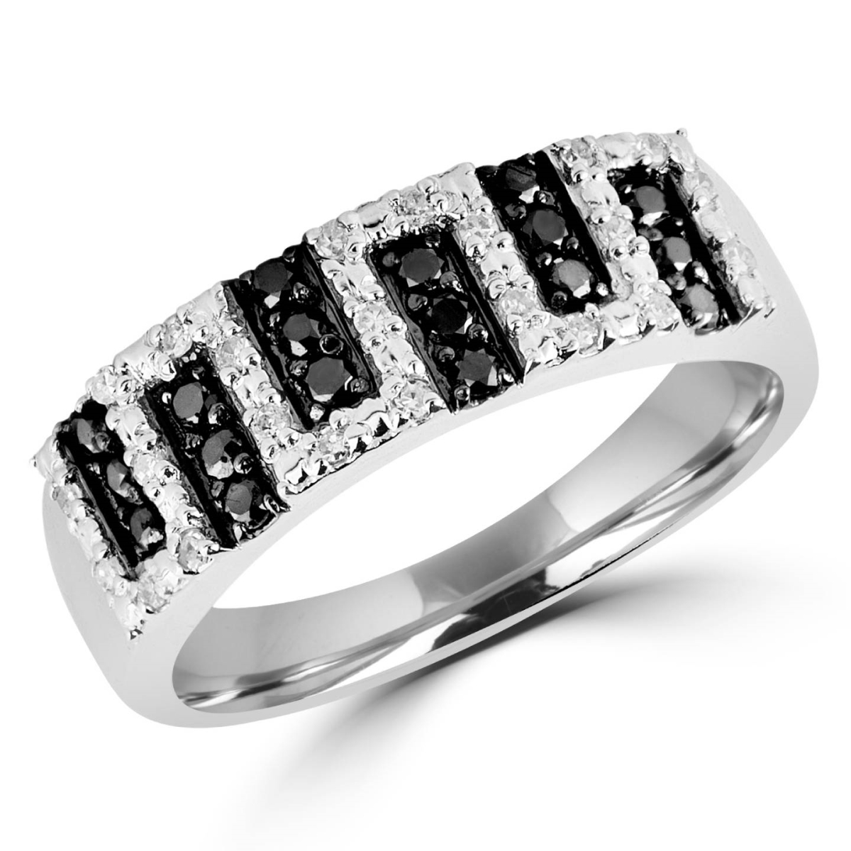0.25 CTW Black & White Diamond Fashion Cocktail Band Ring in 14K White Gold - Size 5