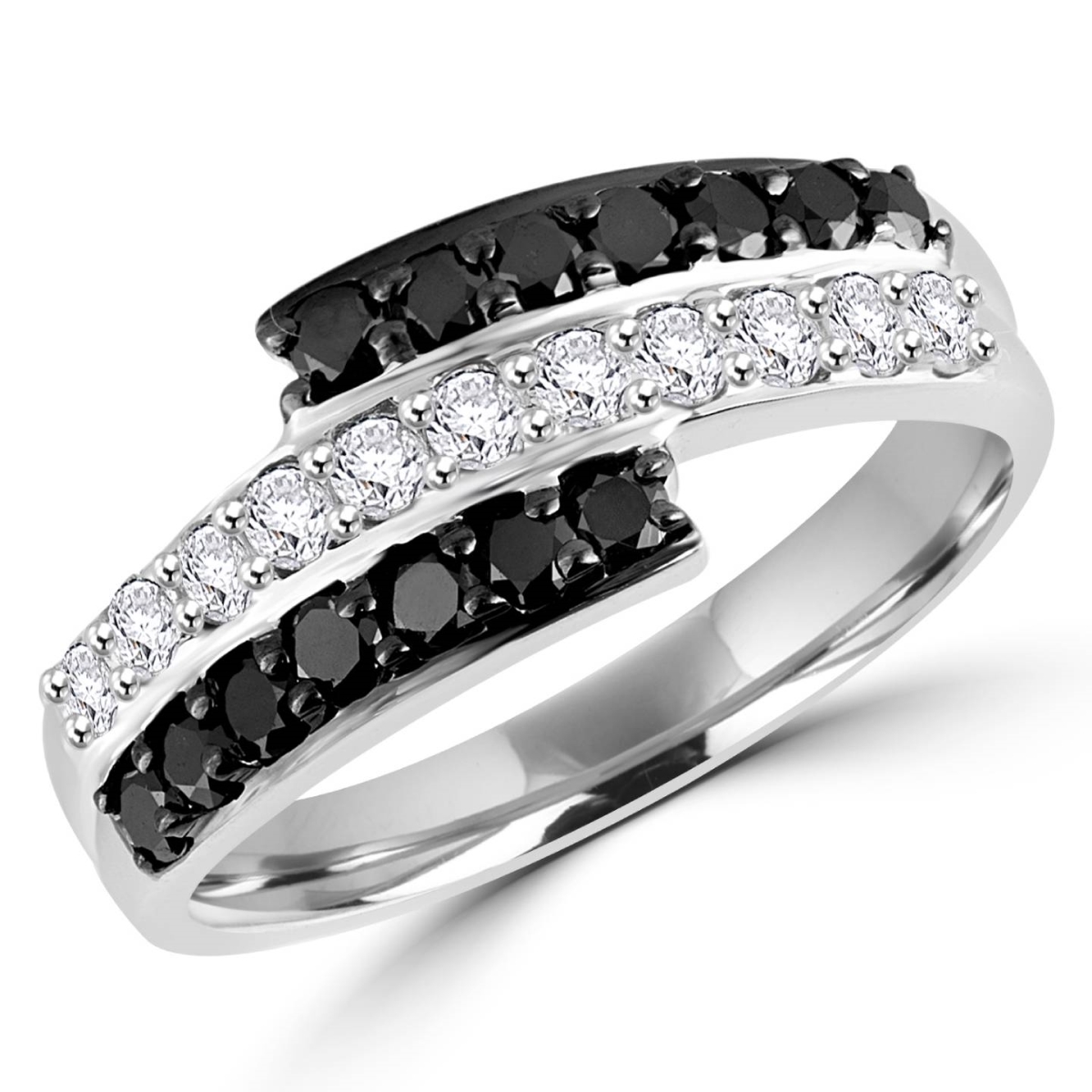 Picture of Majesty Diamonds MDR140130-8 0.75 CTW Black & White Round Diamond Fashion Cocktail Ring in 14K White Gold - Size 8