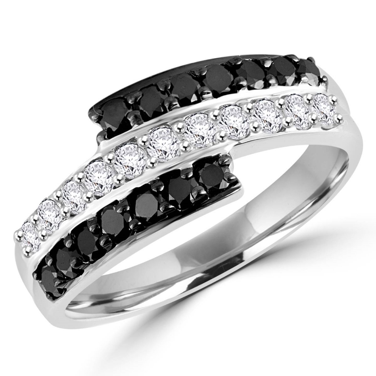Picture of Majesty Diamonds MDR140130-8.5 0.75 CTW Black & White Round Diamond Fashion Cocktail Ring in 14K White Gold - Size 8.5