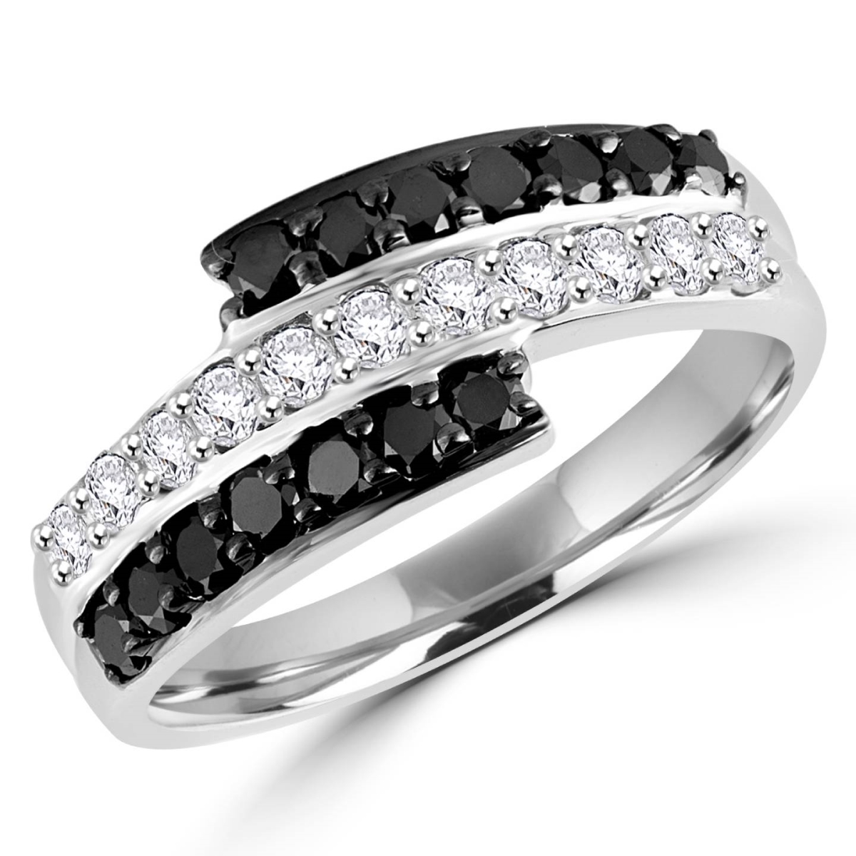 Picture of Majesty Diamonds MDR140130-9 0.75 CTW Black & White Round Diamond Fashion Cocktail Ring in 14K White Gold - Size 9