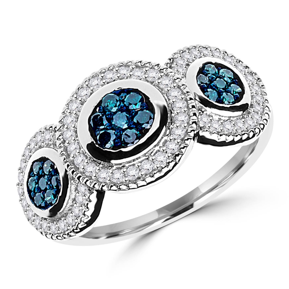 Picture of Majesty Diamonds MDR140010-P 0.63 CTW Round Blue & White Diamond Halo Cocktail Anniversary Ring in 14K White Gold