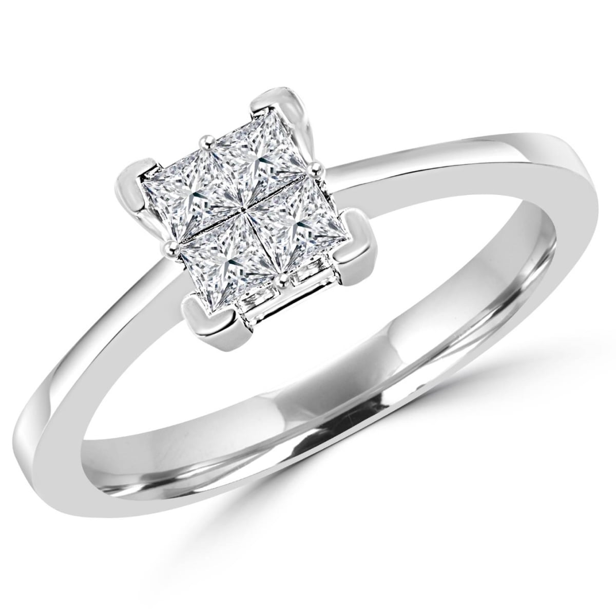 0.38 CTW Invisible-Set Princess Cut Diamond Engagement Promise Ring in 14K White Gold - Size 7.25