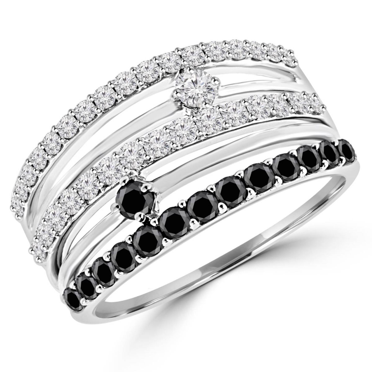 Picture of Majesty Diamonds MDR140107-8 0.8 CTW 5-Row Black & White Diamond Fashion Cocktail Ring in 14K White Gold - Size 8