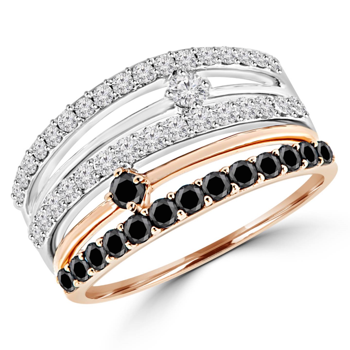 Picture of Majesty Diamonds MDR140001-3 0.8 CTW 5-row Black & White Diamond Fashion Cocktail Ring in 14K White & Rose Gold - Size 3