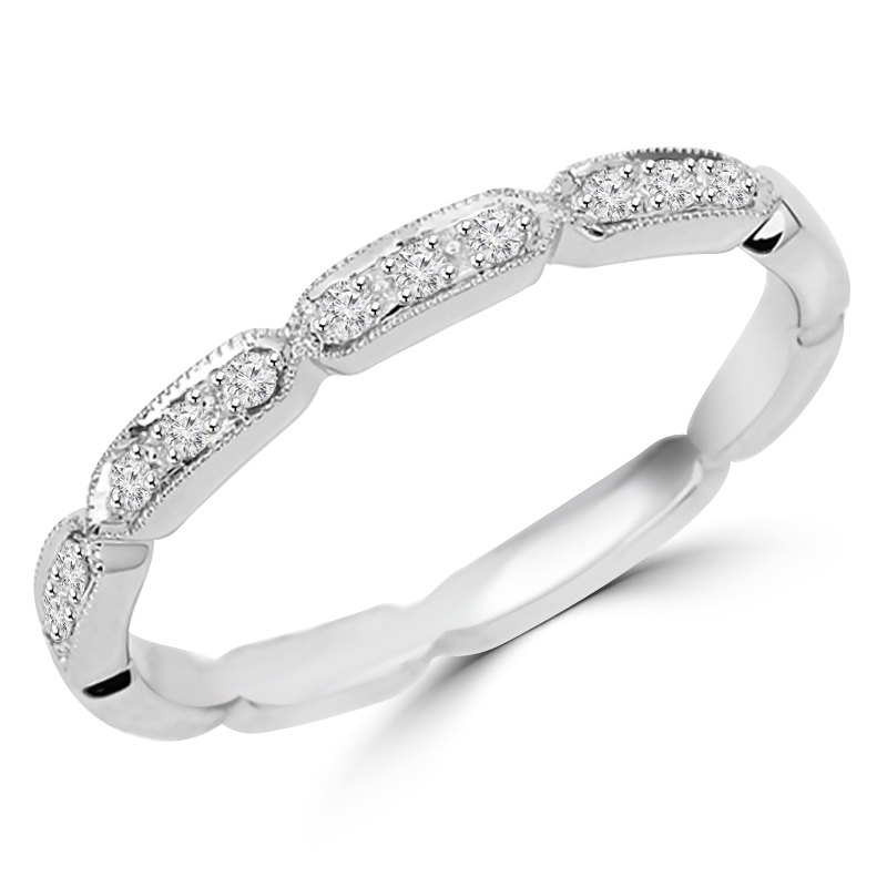 0.1 CTW Round Diamond Semi-Eternity Wedding Band Ring in 14K White Gold - Size 3